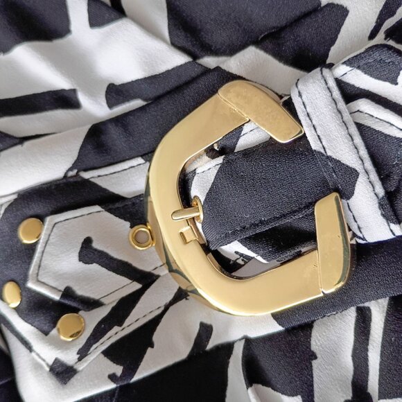 Caché Black & White Sleeveless Wrap Dress with Geometric Print – Size L - Picture 4 of 6